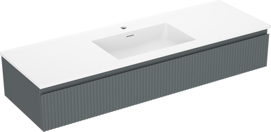 Mexen Rivel szafka łazienkowa 140 cm z umywalką Otis, 1 szuflada, ryflowana , grafit mat/biała mat - 91A20-14023-1-BF66-W18M0