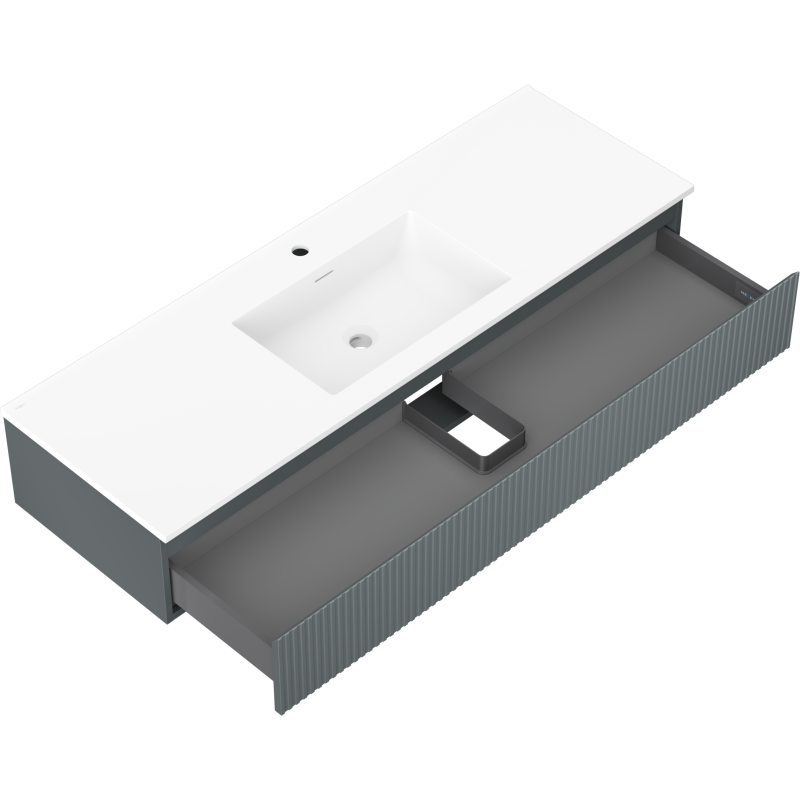 Mexen Rivel bathroom cabinet 140 cm with sink Otis, 1 drawer, fluted, matte graphite/white matte - 91A20-14023-1-BF66-W18M0