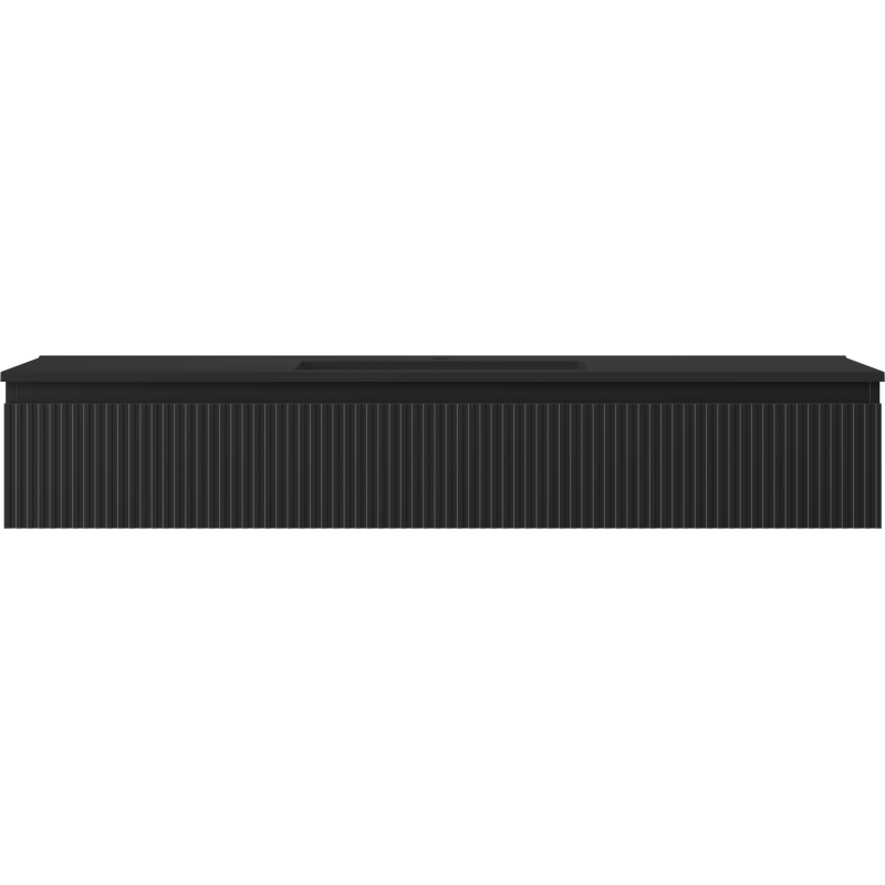 Mexen Rivel Badezimmerschrank 140 cm mit Waschbecken Otis, 1 Schublade, gerillt, schwarz matt - 91A20-14023-1-BF71-W18M71