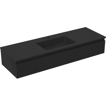 Mexen Rivel meuble de salle de bain 140 cm avec lave-mains Otis, 1 tiroir, rainuré, noir mat - 91A20-14023-1-BF71-W18M71