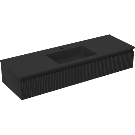 Mexen Rivel mobiletto da bagno 140 cm con lavabo Otis, 1 cassetto, scanalato, nero opaco - 91A20-14023-1-BF71-W18M71