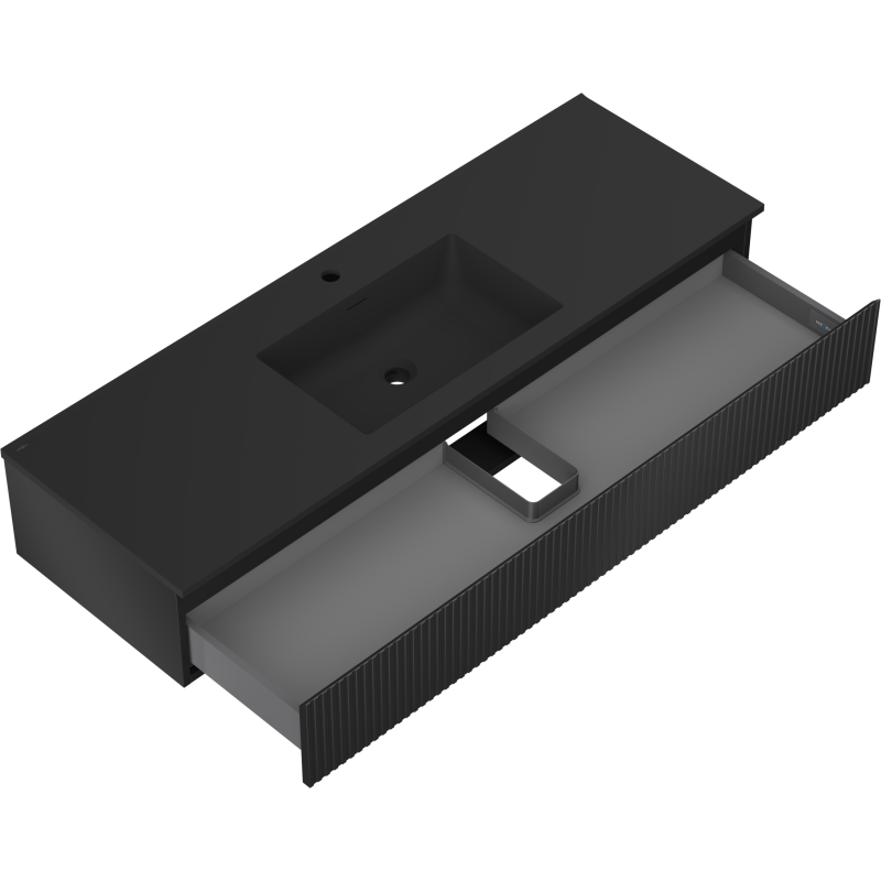 Mexen Rivel armario de baño 140 cm con lavabo Otis, 1 cajón, ranurado, negro mate - 91A20-14023-1-BF71-W18M71