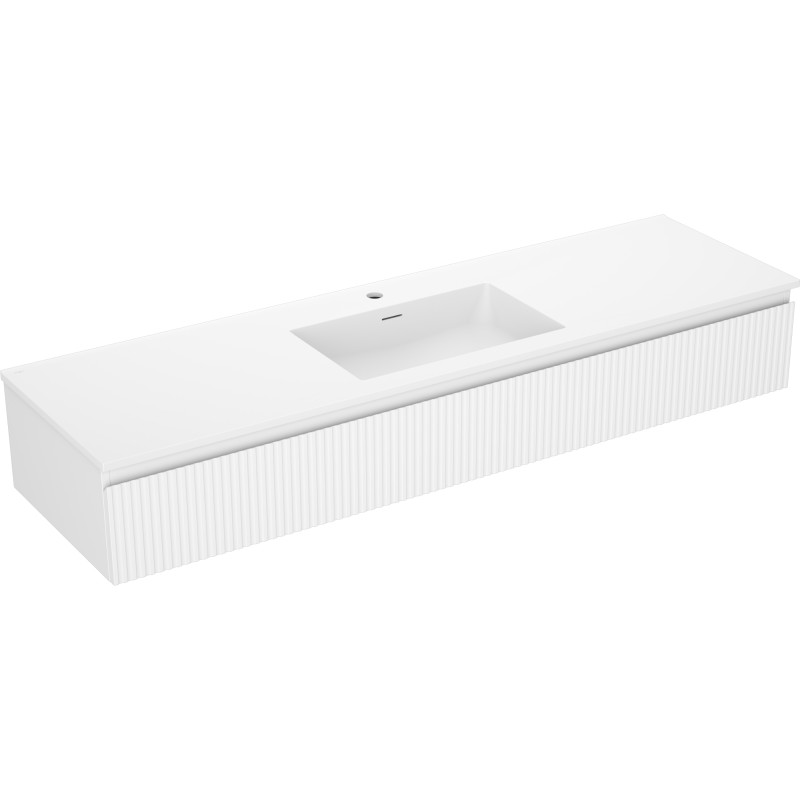 Mexen Rivel badkamerkast 160 cm met wastafel Otis, 1 lade, geribbeld, wit mat - 91A20-16023-1-BF01-W18M01