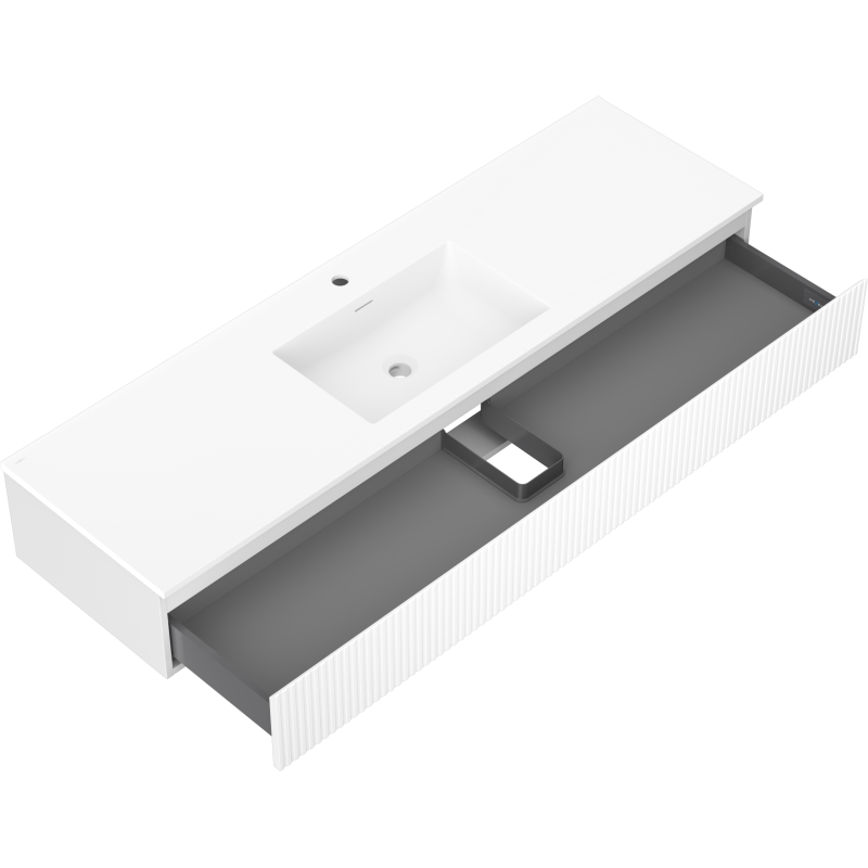 Mexen Rivel meuble de salle de bain 160 cm avec lavabo Otis, 1 tiroir, rainuré, blanc mat - 91A20-16023-1-BF01-W18M01