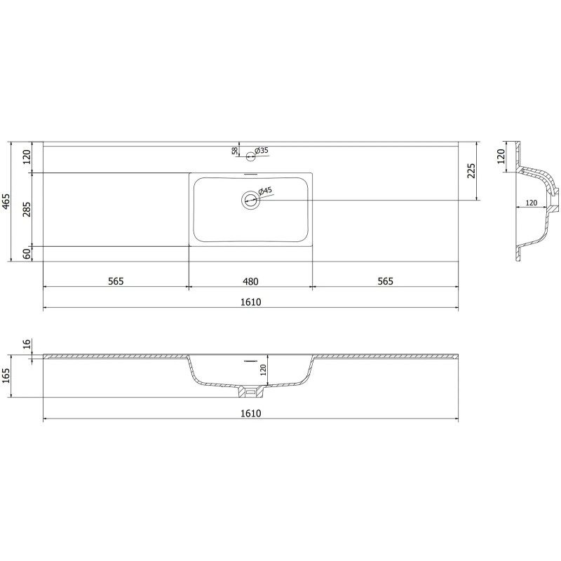 Mexen Rivel Badezimmermöbel 160 cm mit Waschbecken Otis, 1 Schublade, geriffelt, weiß matt - 91A20-16023-1-BF01-W18M01