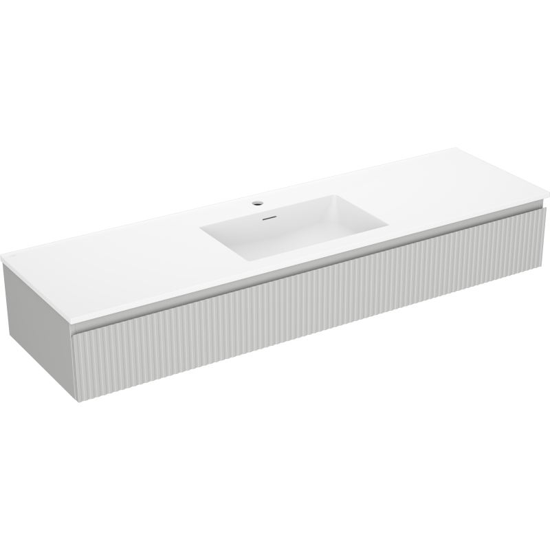 Mexen Rivel vannas istabas skapītis 160 cm ar izlietni Otis, 1 atvilktne, rievots, pelēks mats/balts mats