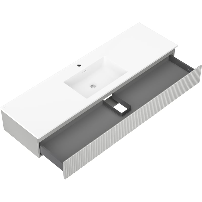 Mexen Rivel 160 cm Bathroom Cabinet with Otis Sink, 1 Drawer, Fluted, Grey Matte/White Matte - 91A20-16023-1-BF62-W18M01