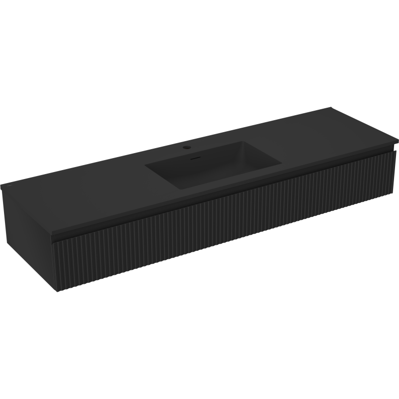 Mexen Rivel Badezimmerschrank 160 cm mit Waschbecken Otis, 1 Schublade, geriffelt, schwarz matt - 91A20-16023-1-BF71-W18M71