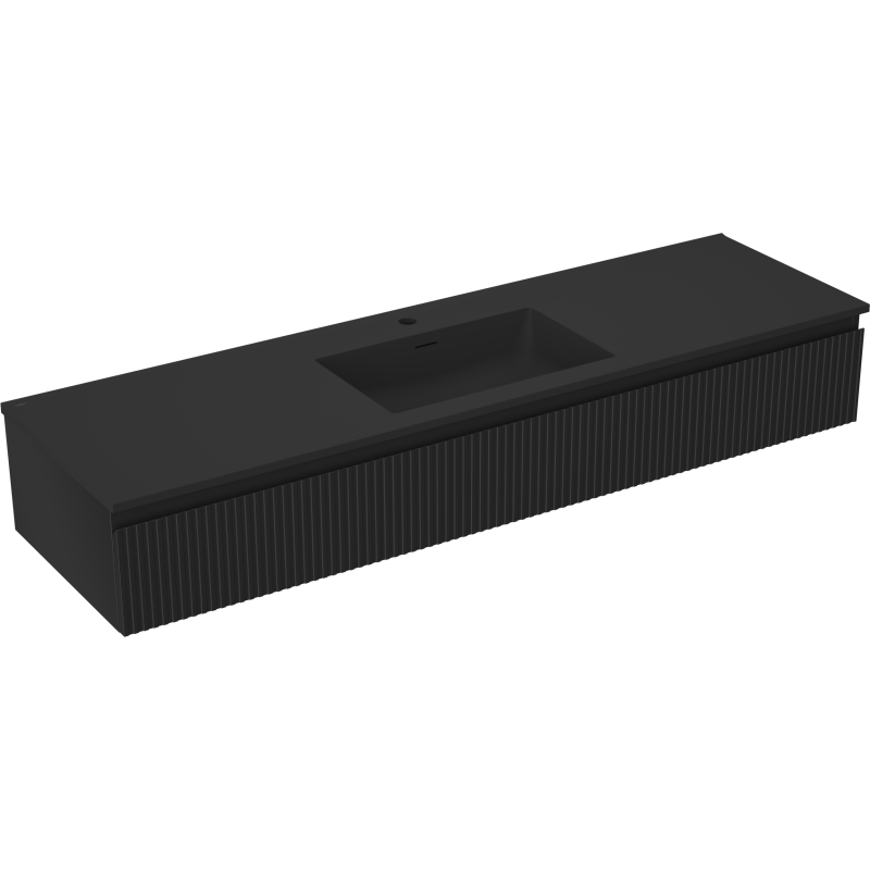 Mexen Rivel badkamerkast 160 cm met wastafel Otis, 1 lade, gegroefd, zwart mat - 91A20-16023-1-BF71-W18M71
