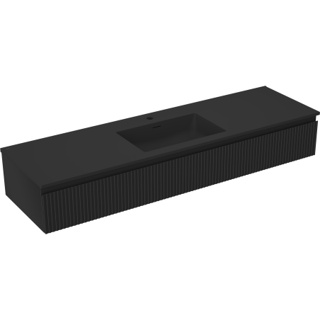Mexen Rivel 160 cm Bathroom Cabinet with Otis Sink, 1 Drawer, Grooved, Black Matt - 91A20-16023-1-BF71-W18M71