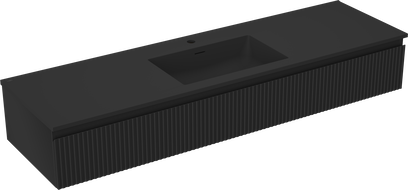 Mexen Rivel meuble de salle de bain 160 cm avec lavabo Otis, 1 tiroir, rainuré, noir mat - 91A20-16023-1-BF71-W18M71