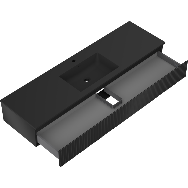 Mexen Rivel Badezimmerschrank 160 cm mit Waschbecken Otis, 1 Schublade, geriffelt, schwarz matt - 91A20-16023-1-BF71-W18M71