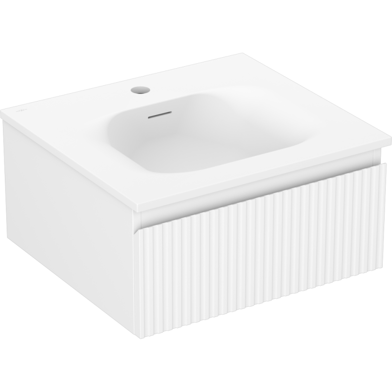 Mexen Rivel Badezimmerunterschrank 50 cm mit Waschbecken Vela, 1 Schublade, gerillt, weiß matt - 91A20-05023-1-BF01-W23M01