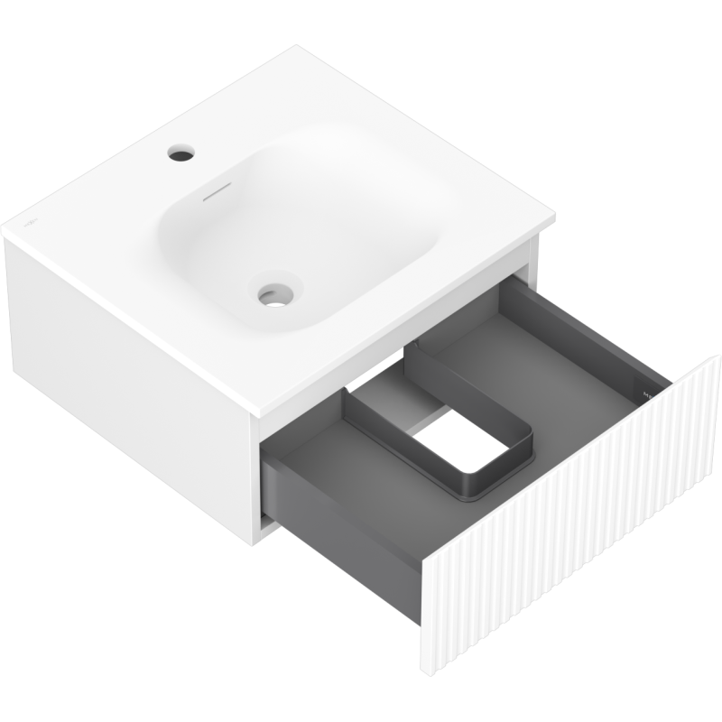 Mexen Rivel bathroom cabinet 50 cm with Vela sink, 1 drawer, fluted, white matte - 91A20-05023-1-BF01-W23M01