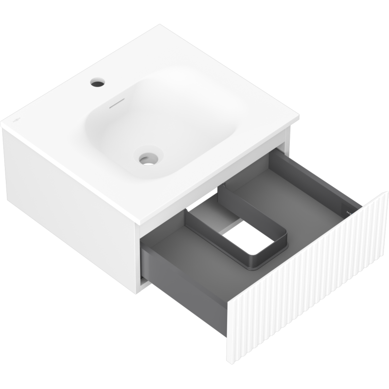 Mexen Rivel szafka łazienkowa 50 cm z umywalką Vela, 1 szuflada, ryflowana , biała mat - 91A20-05023-1-BF01-W23M01