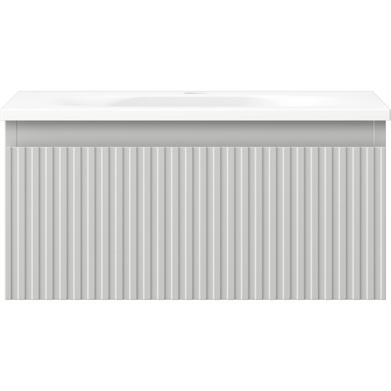Mexen Rivel armoire de salle de bains 50 cm avec lavabo Vela, 1 tiroir, rainurée, gris mat/blanc mat