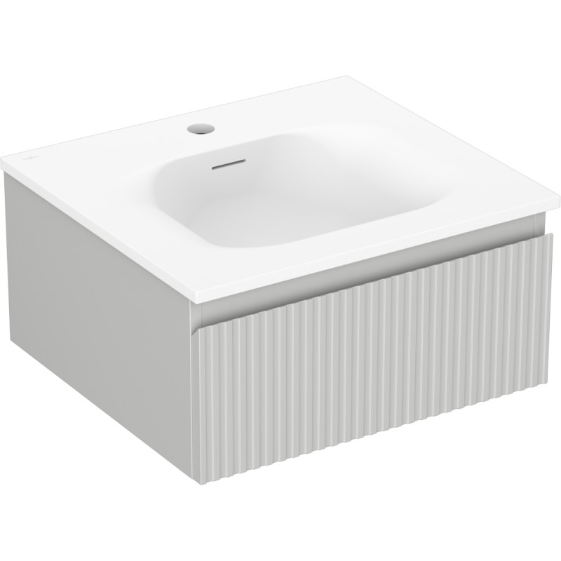Mexen Rivel armoire de salle de bains 50 cm avec lavabo Vela, 1 tiroir, rainurée, gris mat/blanc mat