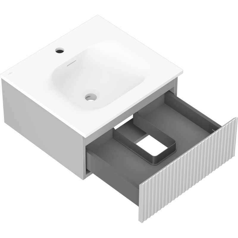 Mexen Rivel armoire de salle de bains 50 cm avec lavabo Vela, 1 tiroir, rainurée, gris mat/blanc mat