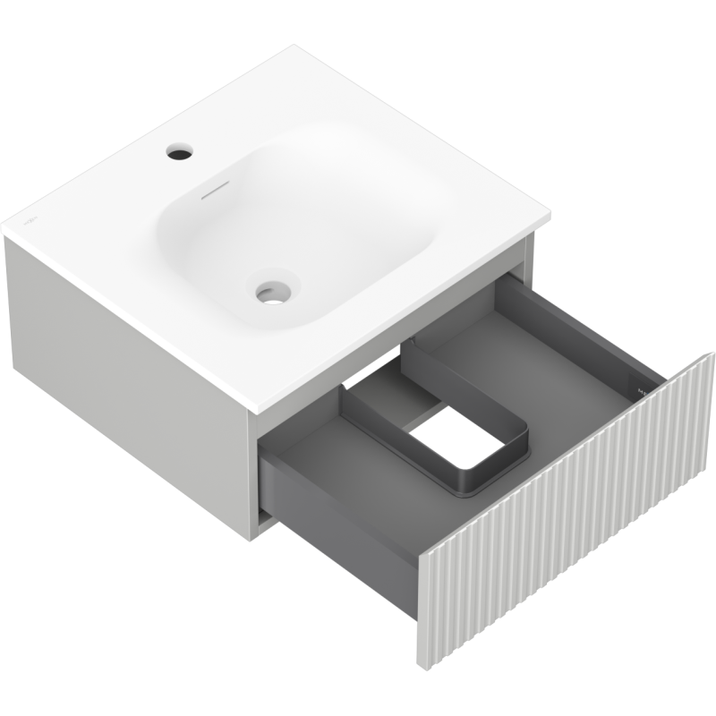 Mexen Rivel meuble de salle de bains 50 cm avec lavabo Vela, 1 tiroir, rainuré, gris mat/blanc mat - 91A20-05023-1-BF62-W23M01