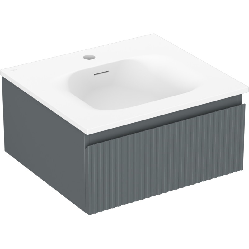 Mexen Rivel badkamerkast 50 cm met wastafel Vela, 1 lade, gegroefd, grafiet mat/wit mat - 91A20-05023-1-BF66-W23M01