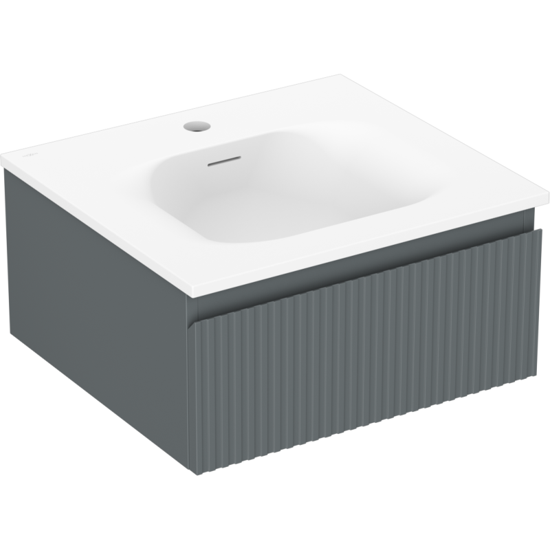 Mexen Rivel meuble de salle de bain 50 cm avec lavabo Vela, 1 tiroir, cannelé, graphite mat/blanc mat