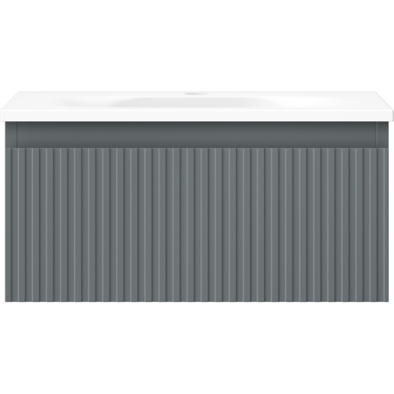 Mexen Rivel armario de baño de 50 cm con lavabo Vela, 1 cajón, estriado, grafito mate/blanco mate - 91A20-05023-1-BF66-W23M01
