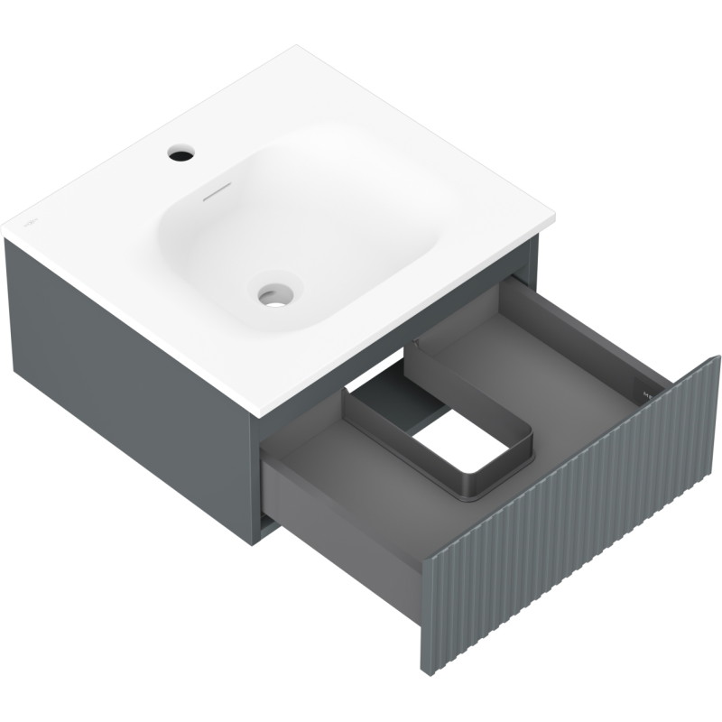 Mexen Rivel badkamerkast 50 cm met wastafel Vela, 1 lade, gegroefd, grafiet mat/wit mat - 91A20-05023-1-BF66-W23M01