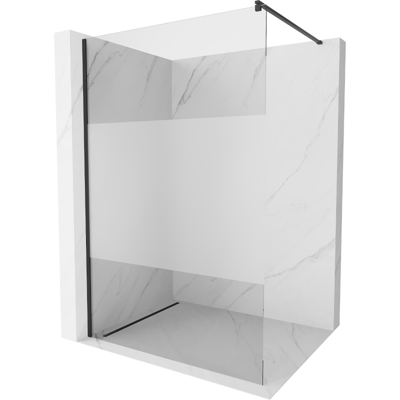 Mexen Kioto parede de duche Walk-in 130 x 200 cm, transparente/fosco 8 mm, preta - 800-130-101-70-35