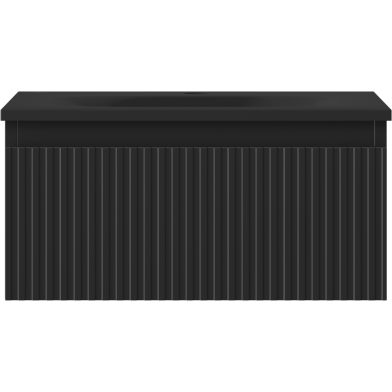 Mexen Rivel Badezimmerschrank 50 cm mit Waschbecken Vela, 1 Schublade, gerillt, schwarz matt - 91A20-05023-1-BF71-W23M71