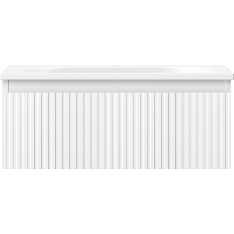 Mexen Rivel bathroom cabinet 60 cm with Vela sink, 1 drawer, fluted, white matt - 91A20-06023-1-BF01-W23M01