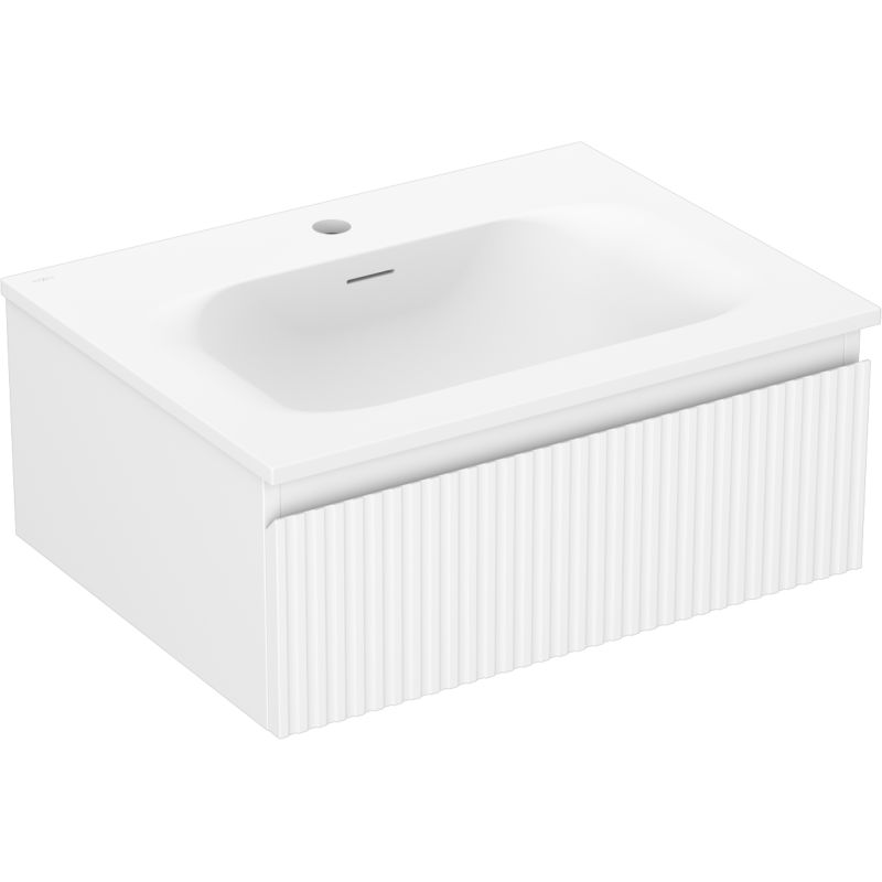 Mexen Rivel Badezimmerschrank 60 cm mit Waschbecken Vela, 1 Schublade, geriffelt, weiß matt - 91A20-06023-1-BF01-W23M01