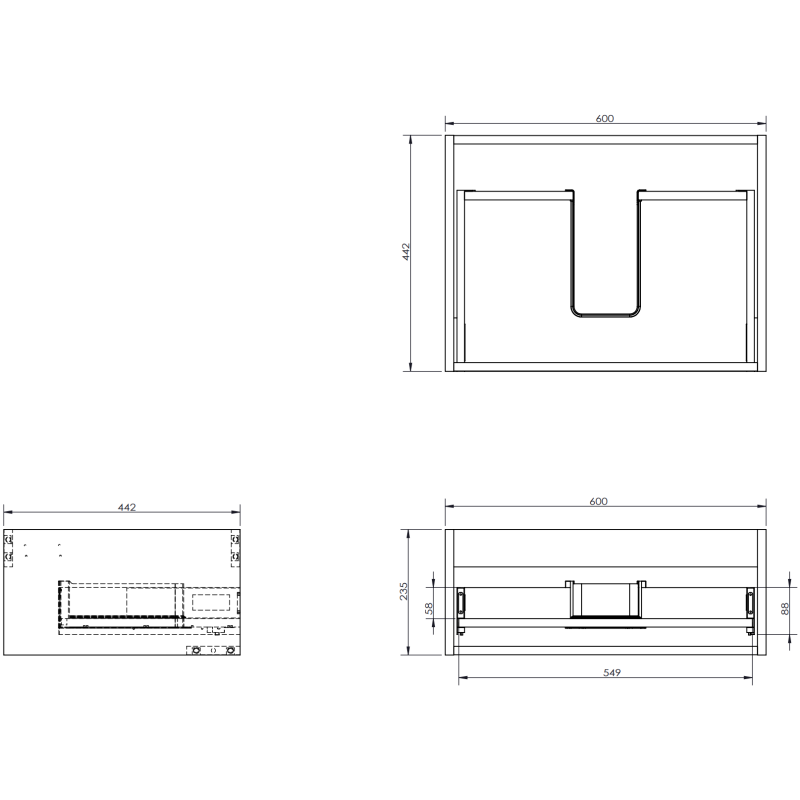 Mexen Rivel gabinete de baño de 60 cm con lavabo Vela, 1 cajón, ranurado, gris mate/blanco mate - 91A20-06023-1-BF62-W23M01