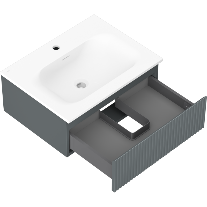 Mexen Rivel armário de casa de banho 60 cm com lavatório Vela, 1 gaveta, ranhurado, grafite mate/branco mate