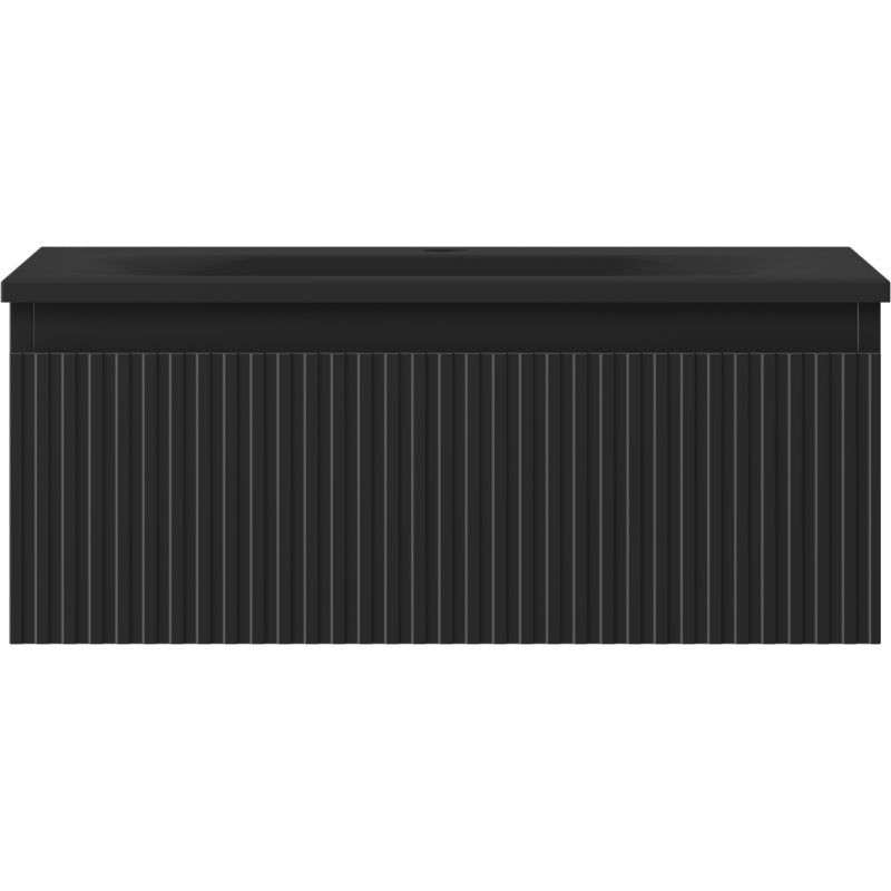 Mexen Rivel Badezimmerschrank 60 cm mit Waschbecken Vela, 1 Schublade, geriffelt, schwarz matt - 91A20-06023-1-BF71-W23M71