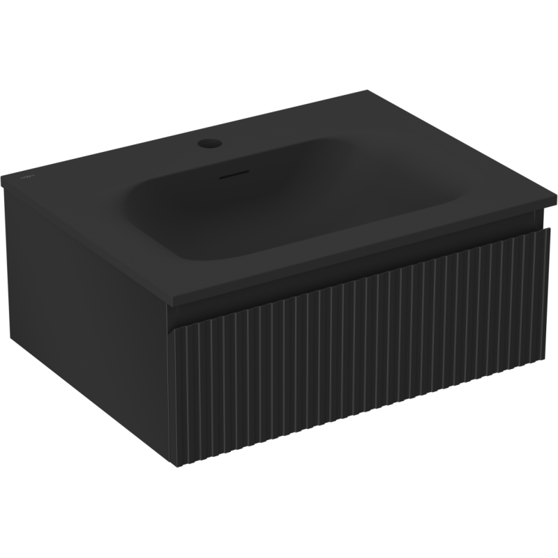 Mexen Rivel meuble de salle de bains 60 cm avec lavabo Vela, 1 tiroir, rainuré, noir mat - 91A20-06023-1-BF71-W23M71