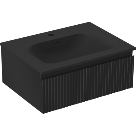 Mexen Rivel meuble de salle de bain 60 cm avec lavabo Vela, 1 tiroir, rainuré, noir mat - 91A20-06023-1-BF71-W23M71