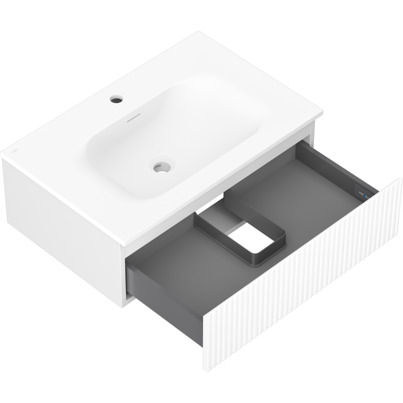 Mexen Rivel meuble de salle de bain 70 cm avec lavabo Vela, 1 tiroir, rainuré, blanc mat - 91A20-07023-1-BF01-W23M01