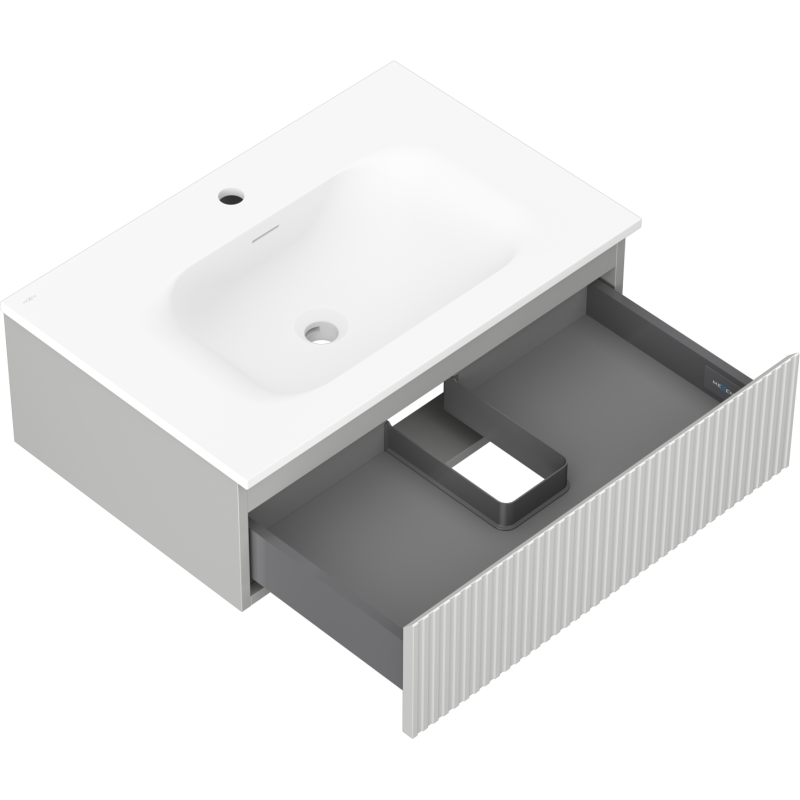 Mexen Rivel mobile da bagno 70 cm con lavabo Vela, 1 cassetto, scanalato, grigio opaco/bianco opaco - 91A20-07023-1-BF62-W23M01
