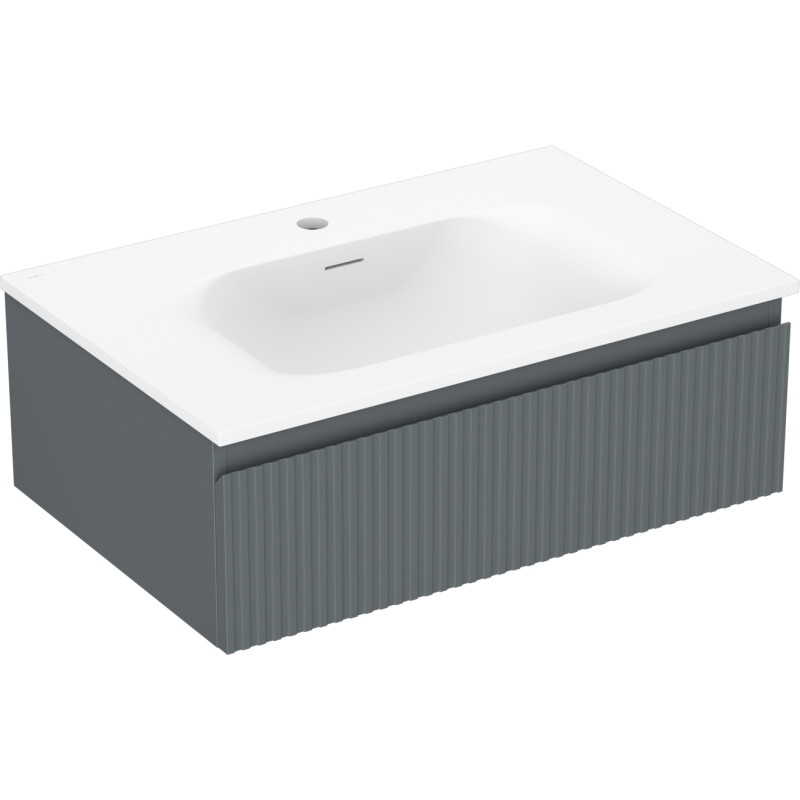 Mexen Rivel badkamerkast 70 cm met wastafel Vela, 1 lade, geribbeld, grafiet mat/wit mat - 91A20-07023-1-BF66-W23M01
