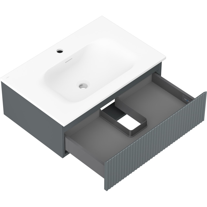 Mexen Rivel badkamerkast 70 cm met wastafel Vela, 1 lade, geribbeld, grafiet mat/wit mat - 91A20-07023-1-BF66-W23M01