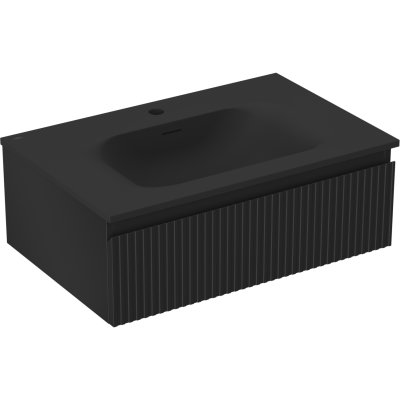 Mexen Rivel armario de baño de 70 cm con lavabo Vela, 1 cajón, estriado, negro mate - 91A20-07023-1-BF71-W23M71