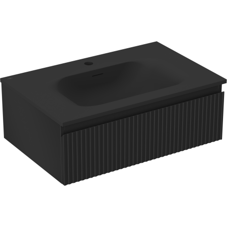 Mexen Rivel Badezimmerschrank 70 cm mit Waschbecken Vela, 1 Schublade, gerillt, schwarz matt - 91A20-07023-1-BF71-W23M71