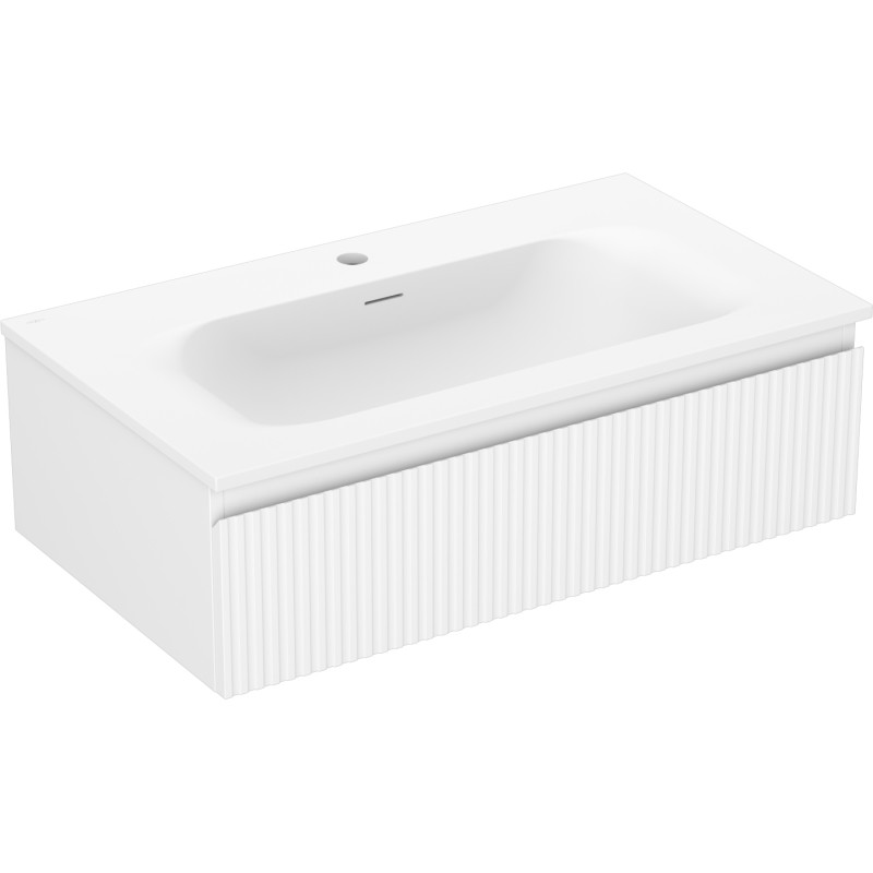 Mexen Rivel bathroom cabinet 80 cm with Vela washbasin, 1 drawer, fluted, white matte - 91A20-08023-1-BF01-W23M01