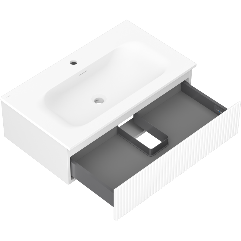 Mexen Rivel armário de casa de banho 80 cm com lavatório Vela, 1 gaveta, frisada, branco mate - 91A20-08023-1-BF01-W23M01