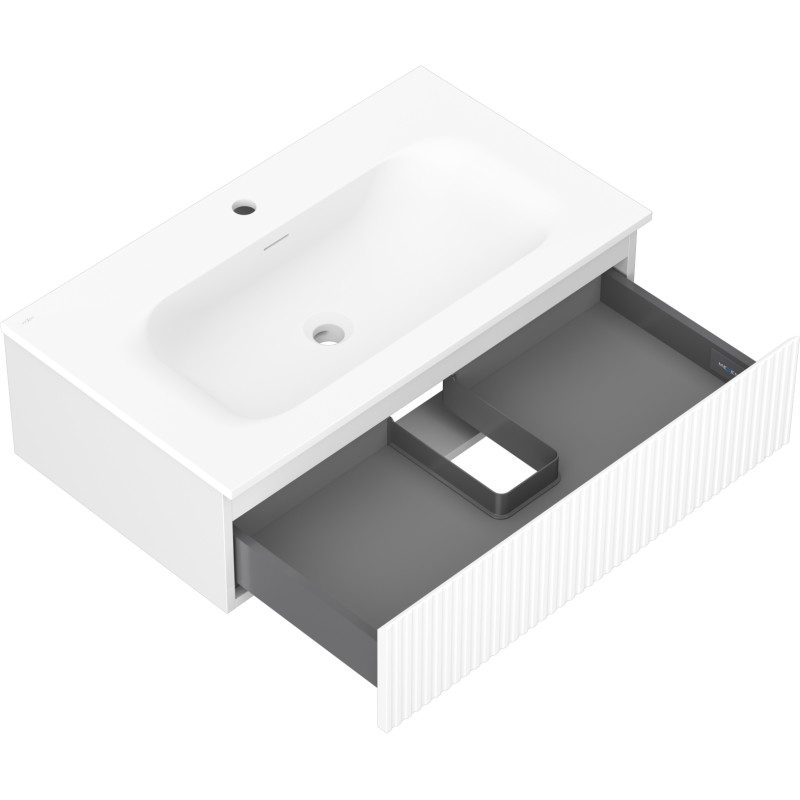 Mexen Rivel bathroom cabinet 80 cm with Vela washbasin, 1 drawer, fluted, white matte - 91A20-08023-1-BF01-W23M01