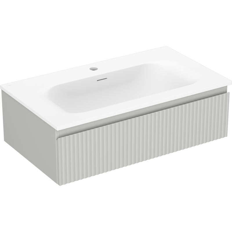 Mexen Rivel Badezimmermöbel 80 cm mit Waschbecken Vela, 1 Schublade, geriffelt, grau matt/weiß matt - 91A20-08023-1-BF62-W23M01