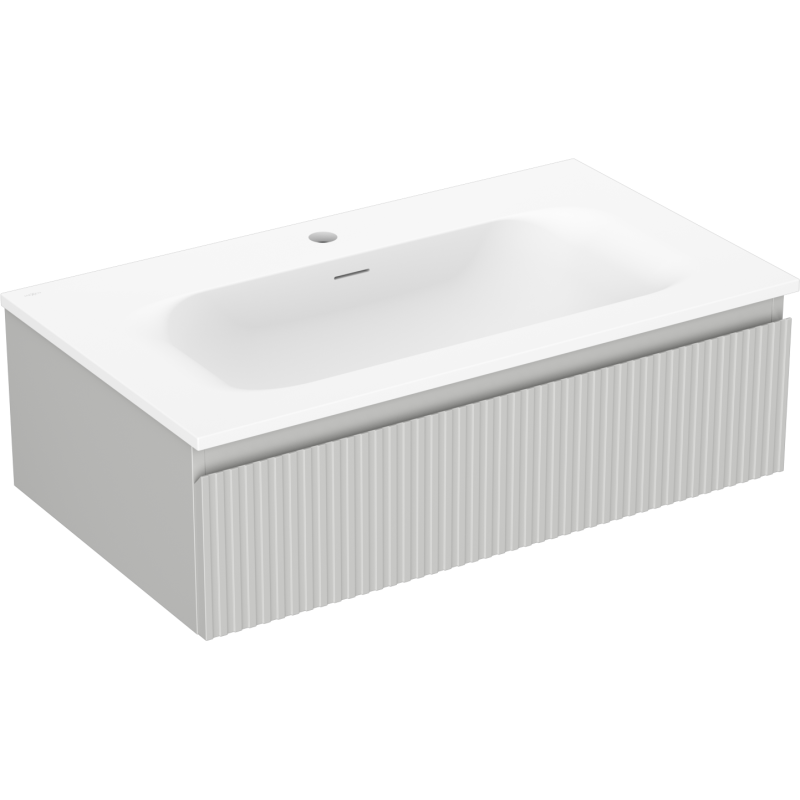 Mexen Rivel bathroom cabinet 80 cm with Vela sink, 1 drawer, grooved, grey matt/white matt - 91A20-08023-1-BF62-W23M01