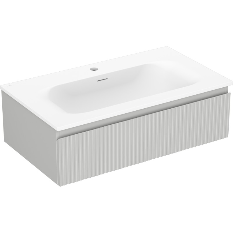 Mexen Rivel mobiletto da bagno 80 cm con lavabo Vela, 1 cassetto, scanalato, grigio opaco/bianco opaco