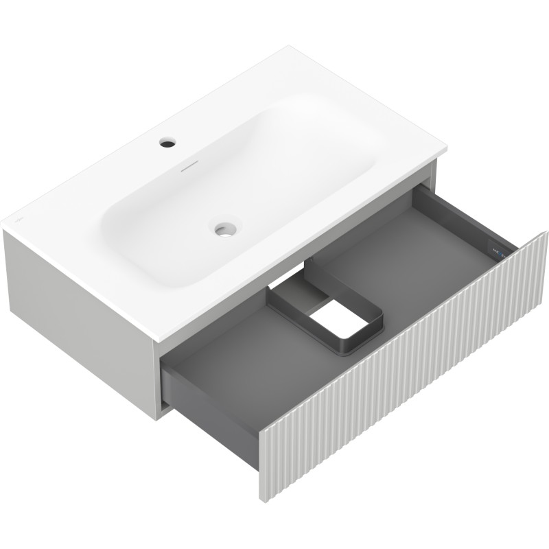 Mexen Rivel armario de baño de 80 cm con lavabo Vela, 1 cajón, acanalado, gris mate/blanco mate - 91A20-08023-1-BF62-W23M01