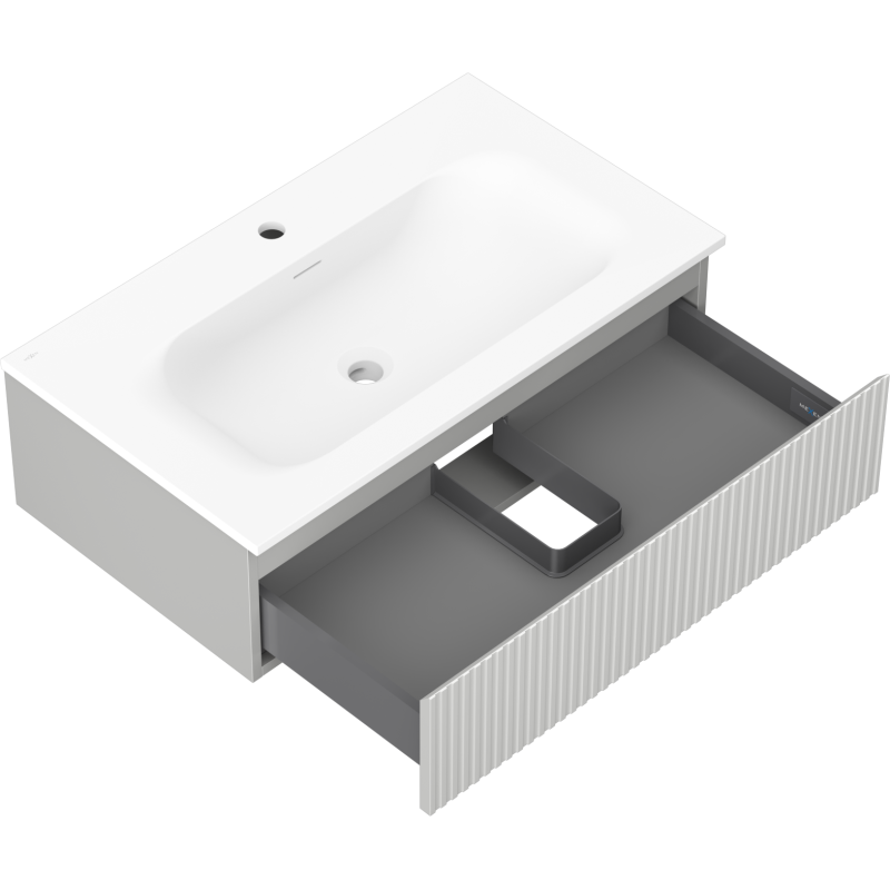 Mexen Rivel bathroom cabinet 80 cm with Vela sink, 1 drawer, grooved, grey matt/white matt - 91A20-08023-1-BF62-W23M01